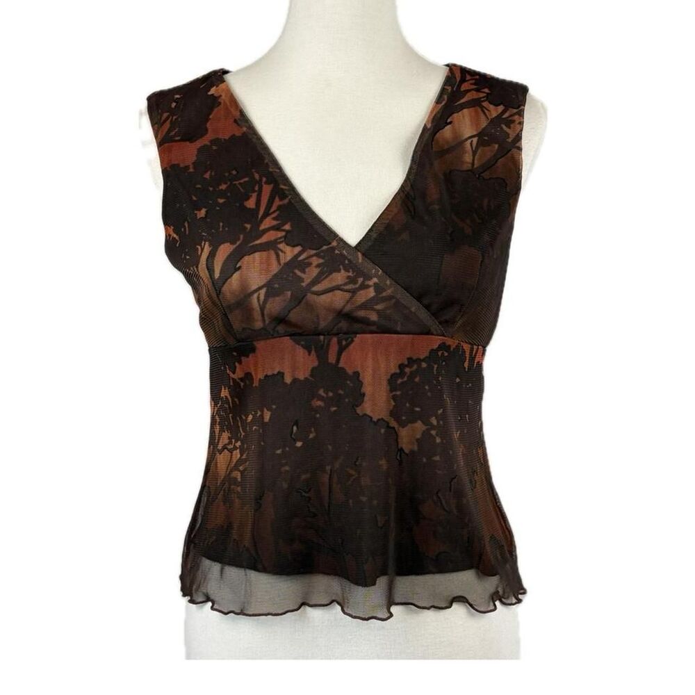 Vintage Babydoll Earthy Mesh Overlay Top No Tag Sz M Est Y2K Grunge Forest Flaws